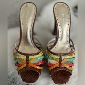 BCBG Girls Snake Print Multicolor Ribbed Heel Platform Sandals